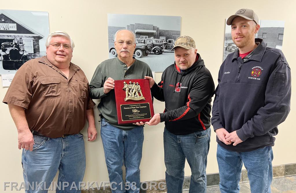 100 years of service plaque presented to Franklin Park VFD - Franklin ...